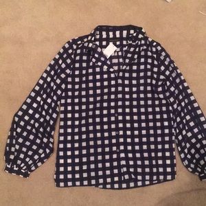 Long sleeve navy and white gingham shirt